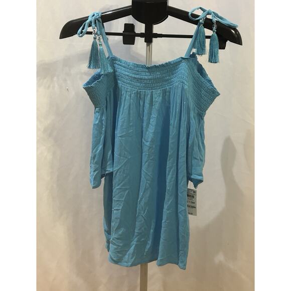 NWT JM Collections Seafoam Blue Woven Cold Shoulder Dress size Petite S - Picture 1 of 5